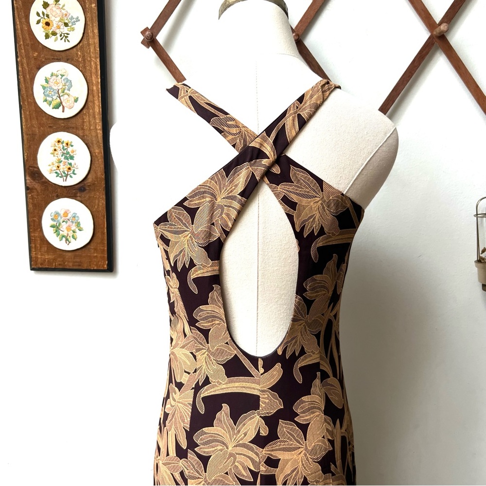 90s Vintage Tropical Floral Halter Maxi Dress - Picture 2 of 10